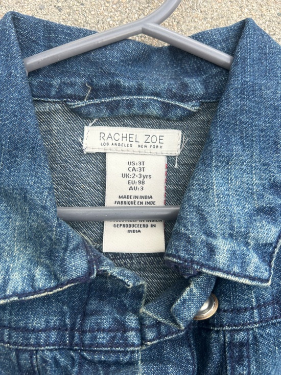 Rachel Zoe Girls' Ruffled Shoulder Dark Blue Denim Jacket - Picture 2 of 3